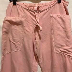 JOIE CROPPED LINEN PANTS SZ S::PEACH DRAWSTRING/ELASTIC ::FRONT/BACK POCKETS